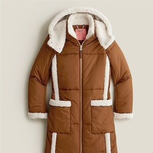 J. Crew Snowday Sherpa Puffer Jacket in glazed pecan